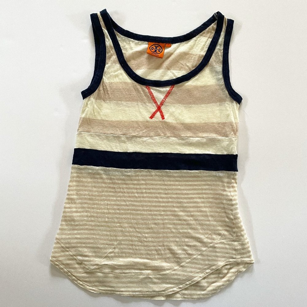 Tory Burch Linen Stripe Tank Top, Size Small